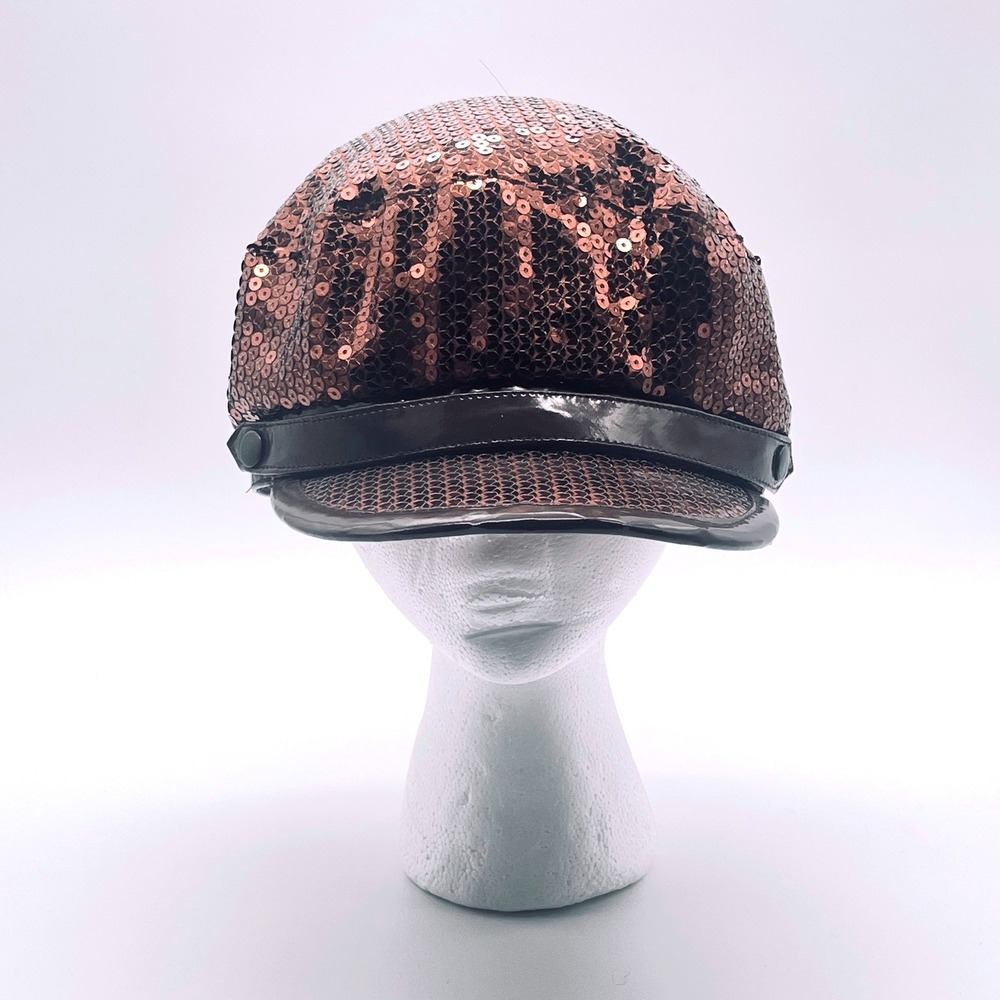 Women's Sequin Newsboy Cap Copper Metallic Baker Boy Hat Fashion Accessory